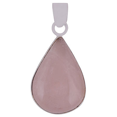 Beautiful Plain Collet Rose Quartz Pear Shape 925 Sterling Solid Silver Pendants - main product photo (R100057-28)