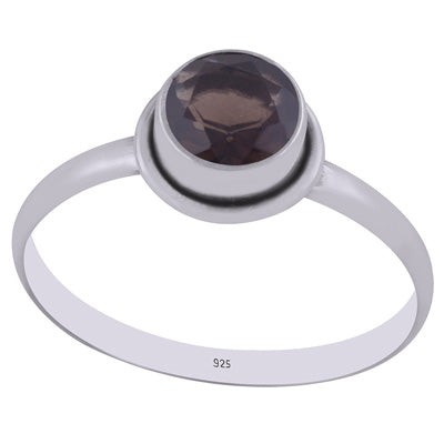 Beautiful Gorgeous Smoky Topaz Round Shape 925 Sterling Solid Silver Ring - main product photo (R1000577-124)