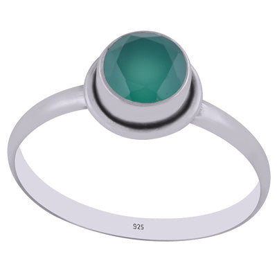 Beautiful Gorgeous Green Onyx Round Shape 925 Sterling Solid Silver Ring - R1000577-85