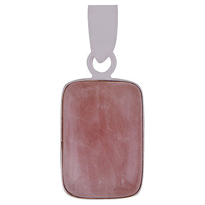 Stunning Plain Collet Rose Quartz Rectangle Shape 925 Sterling Solid Silver Pendants - main product photo (R100059-17)