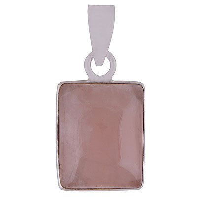 Stunning Plain Collet Rose Quartz Rectangle Shape 925 Sterling Solid Silver Pendants - main product photo (R100059-18)