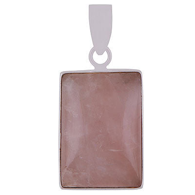 Stunning Plain Collet Rose Quartz Rectangle Shape 925 Sterling Solid Silver Pendants - main product photo (R100059-22)