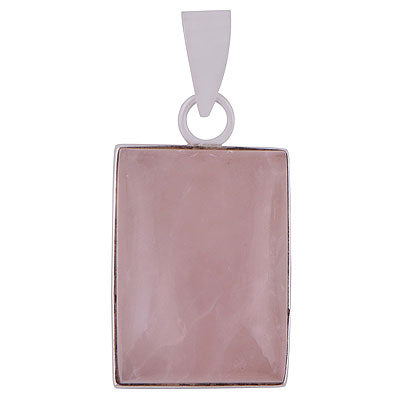 Stunning Plain Collet Rose Quartz Rectangle Shape 925 Sterling Solid Silver Pendants - main product photo (R100060-17)