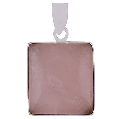 Gorgeous Plain Collet Rose Quartz Rectangle Shape 925 Sterling Solid Silver Pendants - main product photo (R100061-19)
