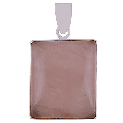 Gorgeous Plain Collet Rose Quartz Rectangle Shape 925 Sterling Solid Silver Pendants - main product photo (R100061-20)