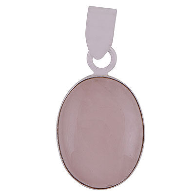 Beautiful Plain Collet Rose Quartz Oval Shape 925 Sterling Solid Silver Pendants - main product photo (R100062-15)