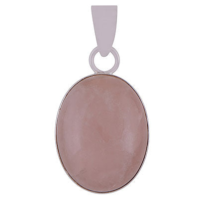 Beautiful Plain Collet Rose Quartz Oval Shape 925 Sterling Solid Silver Pendants - main product photo (R100062-17)