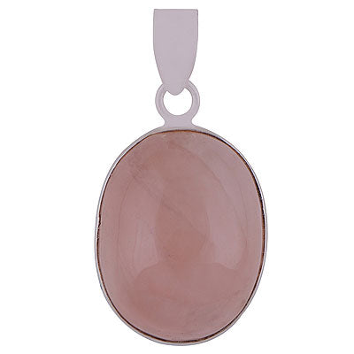 Beautiful Plain Collet Rose Quartz Oval Shape 925 Sterling Solid Silver Pendants - main product photo (R100062-18)
