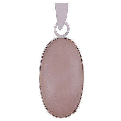 Beautiful Plain Collet Rose Quartz Oval Shape 925 Sterling Solid Silver Pendants - main product photo (R100062-20)