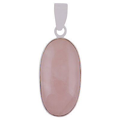 Beautiful Plain Collet Rose Quartz Oval Shape 925 Sterling Solid Silver Pendants - main product photo (R100062-26)