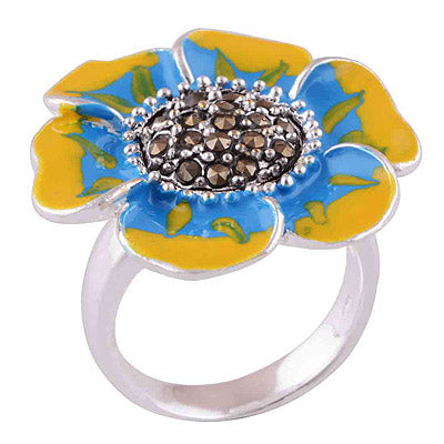 Enamel, Marcasite 925 Sterling Silver Ring - main product photo (R1000620-54)
