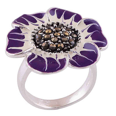 Enamel, Marcasite 925 Sterling Silver Ring - main product photo (R1000620-58)