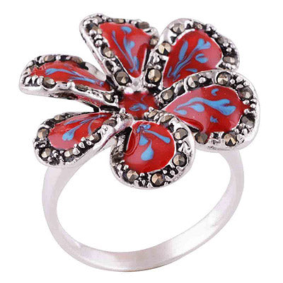 Enamel, Marcasite 925 Sterling Silver Ring - main product photo (R1000620-64)