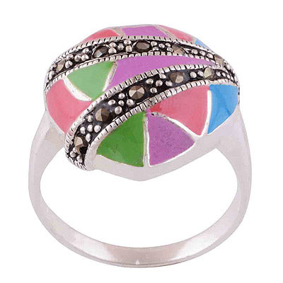 Enamel, Marcasite 925 Sterling Silver Ring - main product photo (R1000621-76)