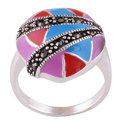 Enamel, Marcasite 925 Sterling Silver Ring - main product photo (R1000621-77)