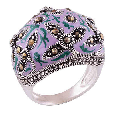 Enamel, Marcasite 925 Sterling Silver Ring - main product photo (R1000621-99)