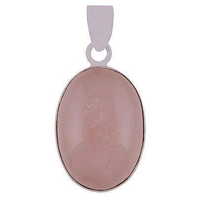 Stunning Plain Collet Rose Quartz Oval Shape 925 Sterling Solid Silver Pendants - main product photo (R100063-16)