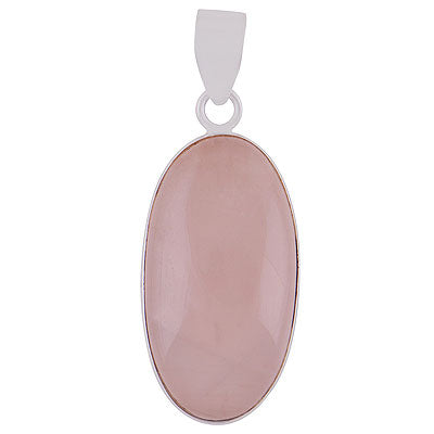 Stunning Plain Collet Rose Quartz Oval Shape 925 Sterling Solid Silver Pendants - main product photo (R100063-22)