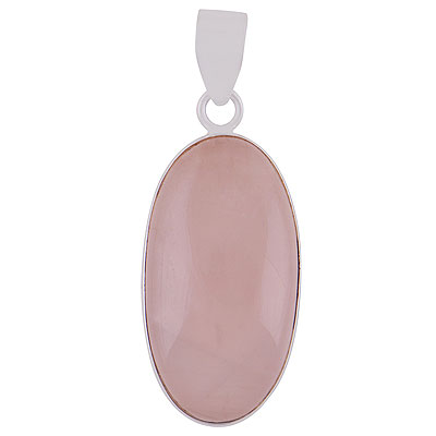 Stunning Plain Collet Rose Quartz Oval Shape 925 Sterling Solid Silver Pendants - R100063-22