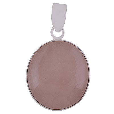 Beautiful Plain Collet Rose Quartz Oval Shape 925 Sterling Solid Silver Pendants - main product photo (R100064-16)