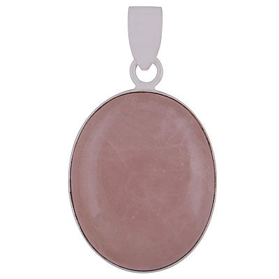Beautiful Plain Collet Rose Quartz Oval Shape 925 Sterling Solid Silver Pendants - main product photo (R100064-24)