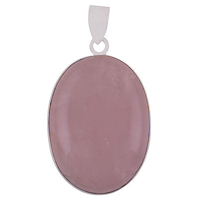 Beautiful Plain Collet Rose Quartz Oval Shape 925 Sterling Solid Silver Pendants - main product photo (R100064-25)