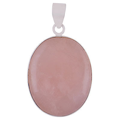 Beautiful Plain Collet Rose Quartz Oval Shape 925 Sterling Solid Silver Pendants - main product photo (R100064-27)