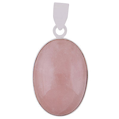 Beautiful Plain Collet Rose Quartz Oval Shape 925 Sterling Solid Silver Pendants - main product photo (R100064-28)