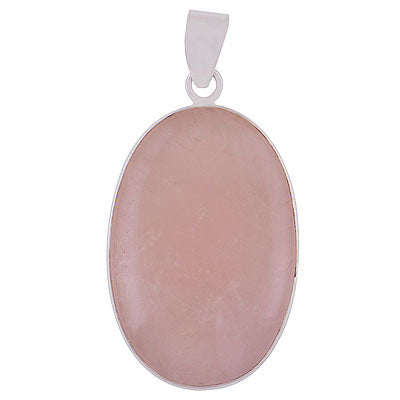 Gorgeous Plain Collet Rose Quartz Oval Shape 925 Sterling Solid Silver Pendants - main product photo (R100065-17)