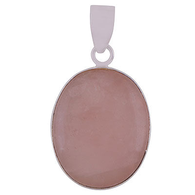 Gorgeous Plain Collet Rose Quartz Oval Shape 925 Sterling Solid Silver Pendants - main product photo (R100065-20)