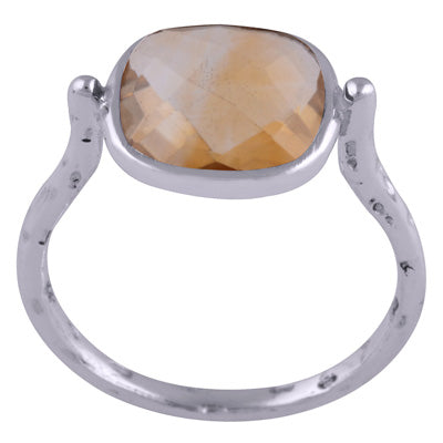 Alluring Rustic Work Around Citrine Cushion Shape 925 Sterling Solid Silver Ring - R1000918-56