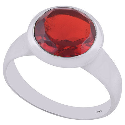 Gorgeous Gemstone Red Crystal Round Shape 925 Sterling Solid Silver Ring - R1000919-251