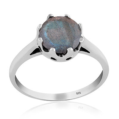 Gorgeous Setting Around Labradorite Round Shape 925 Sterling Solid Silver Ring - R1000956-58