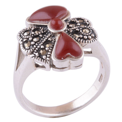 Carnelian, Marcasite 925 Sterling Silver Ring - R1001001-1
