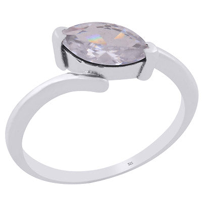 Gorgeous Shank Design Around White Cubic Zirconia Marquise Shape 925 Sterling Solid Silver Ring - R1001150-210