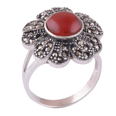 Carnelian, Marcasite 925 Sterling Silver Ring - R1001249-6