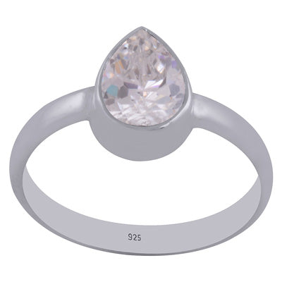 Beautiful Gemstone White Cubic Zirconia Pear Shape 925 Sterling Solid Silver Ring - R1001267-12
