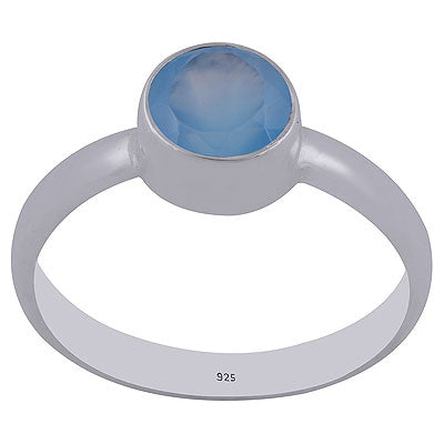 Attractive Plain Blue Chalcedony Round Shape 925 Sterling Solid Silver Ring - R1001268-67