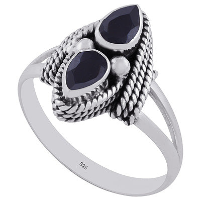 Stunning Textured Wire Work Around Black Onyx Pear Shape 925 Sterling Solid Silver Ring - R1001271-44