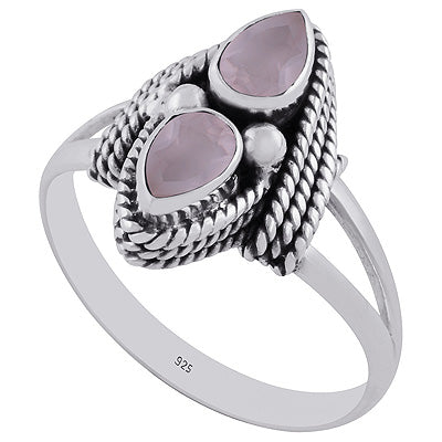 Stunning Textured Wire Work Around Rose Quartz Pear Shape 925 Sterling Solid Silver Ring - R1001271-46