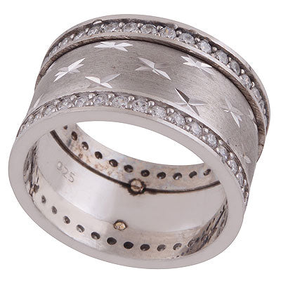 Beautifully Handcrafted Engraved design on White Cubic Zirconia Round Shape 925 Sterling Solid Silver Ring - R1001335-33