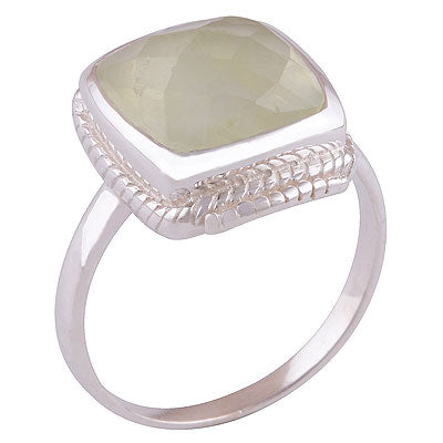 Beautifully Handcrafted Work Around Prehnite Cushion Shape 925 Sterling Solid Silver Ring - R1001368-74