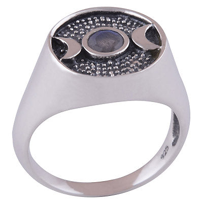 Bold Crescent Moon Labradorite Round Shape 925 Sterling Solid Silver Ring - R1001380-124