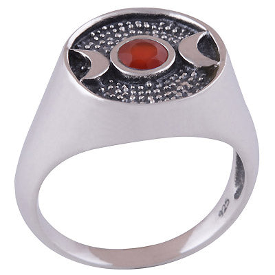 Bold Crescent Moon Carnelian Round Shape 925 Sterling Solid Silver Ring - R1001380-128