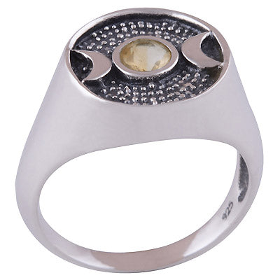 Bold Crescent Moon Citrine Round Shape 925 Sterling Solid Silver Ring - R1001380-16