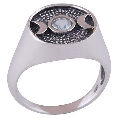 Bold Crescent Moon Blue Topaz Round Shape 925 Sterling Solid Silver Ring - R1001380-63