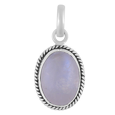 Authentic Wire Work Around Rainbow Moonstone Oval Shape 925 Sterling Solid Silver Pendant - R100139-11