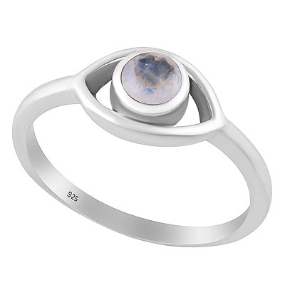 Alluring Handcrafted Eye Around Rainbow Moonstone Round Shape 925 Sterling Solid Silver Ring - R1001432-126