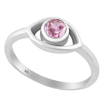 Alluring Handcrafted Eye Around Pink Cubic Zirconia Round Shape 925 Sterling Solid Silver Ring - R1001432-134