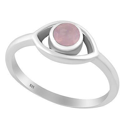 Alluring Handcrafted Eye Around Rose Quartz Round Shape 925 Sterling Solid Silver Ring - R1001432-53